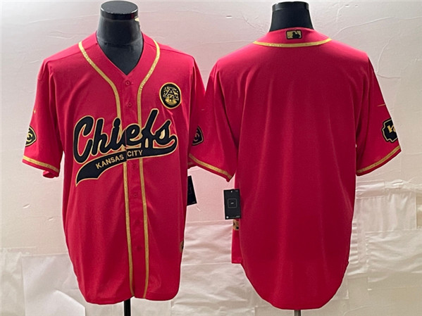 Men’s Kansas City Chiefs Blank Red Gold Cool Base Stitched Baseball Jersey